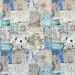 Hermosa tela con mapa vintage, tela retro, tela de algodón por media yarda