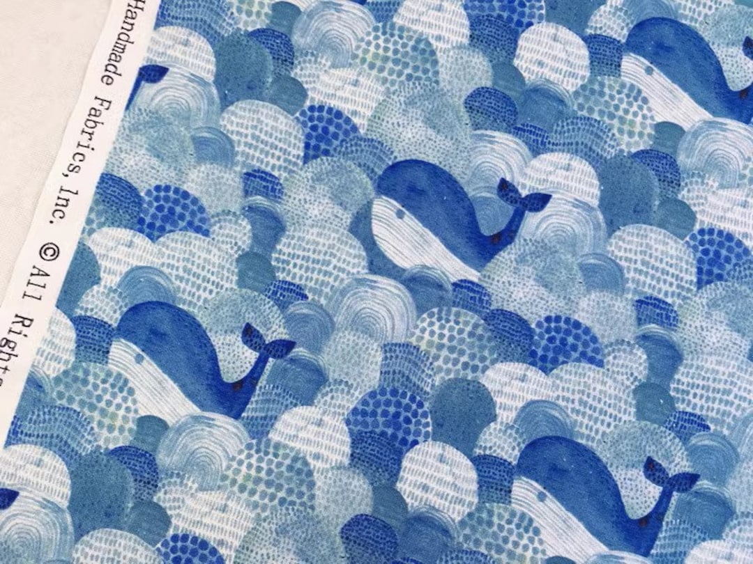 Vintage Retro Cute Whale Fabric Cotton Fabric Animal Fabric by Half ...