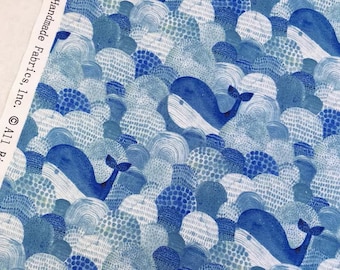 Vintage Retro Cute whale Fabric Cotton Fabric Animal fabric By Half Yard