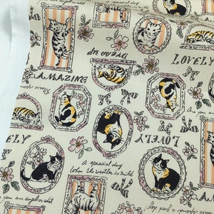 Vintage Cat Fabric Cotton Fabric Floral Fabric Flower Fabric Animal fabric By Half Yard
