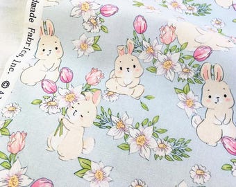 Cute Fabric Cartoon Fabric 100% Cotton Fabric Animal fabric By Half Yard Rabbit Fabric Floral Fabric
