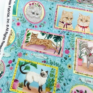 Cute Cat Fabric Cotton Fabric Floral Fabric Flower Fabric Animal fabric By Half Yard