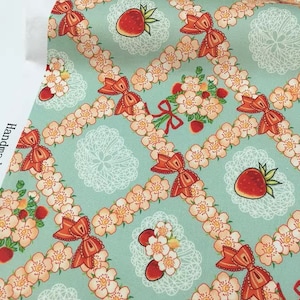 Summer Flower Fabric Floral Fabric Bow Flowers Fabric strawberry fabrics By Half Yard