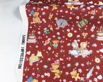 Vintage Retro Cute Fabric 100% Cotton Fabric Animal Toy fabric By Half Yard
