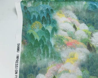 Cute Fabric Cotton Fabric Tree Fabric By Half Yard Forest, fox, animals, grass