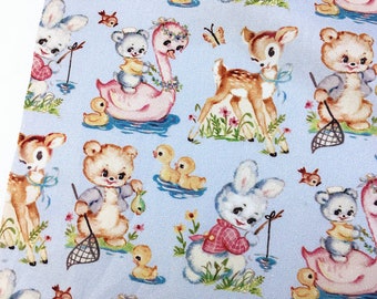 Vintage Retro Cute Fabric Cotton Fabric Animal Toy fabric By Half Yard Flower Floral Bear