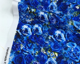 Beautiful Flower Fabric Floral Fabric Flowers Fabric Blue Rose fabrics Cotton Fabric By Half Yard