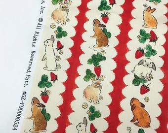 Cute Fabric Cartoon Fabric 100% Cotton Fabric Animal fabric By Half Yard Rabbit Fabric Strawberry Fabric
