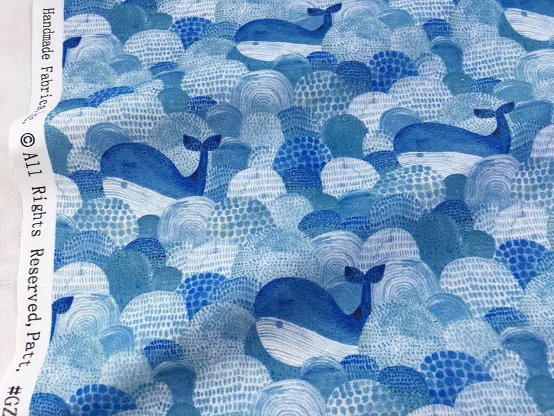 Vintage Retro Cute Whale Fabric Cotton Fabric Animal Fabric by Half ...