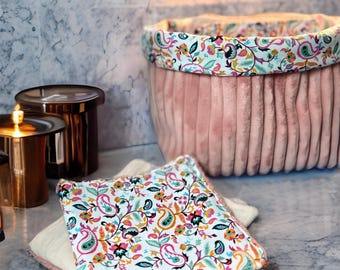 Set van mandje en wasbare make-upremoverdoekjes, spons van corduroy en bamboe, zero waste