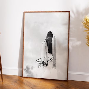Space Shuttle Atlantis Print: Final Mission STS-135, Black and White