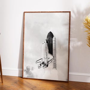 Wydruk promu kosmicznego Atlantis: Ostatnia misja STS-135, czarno-biały