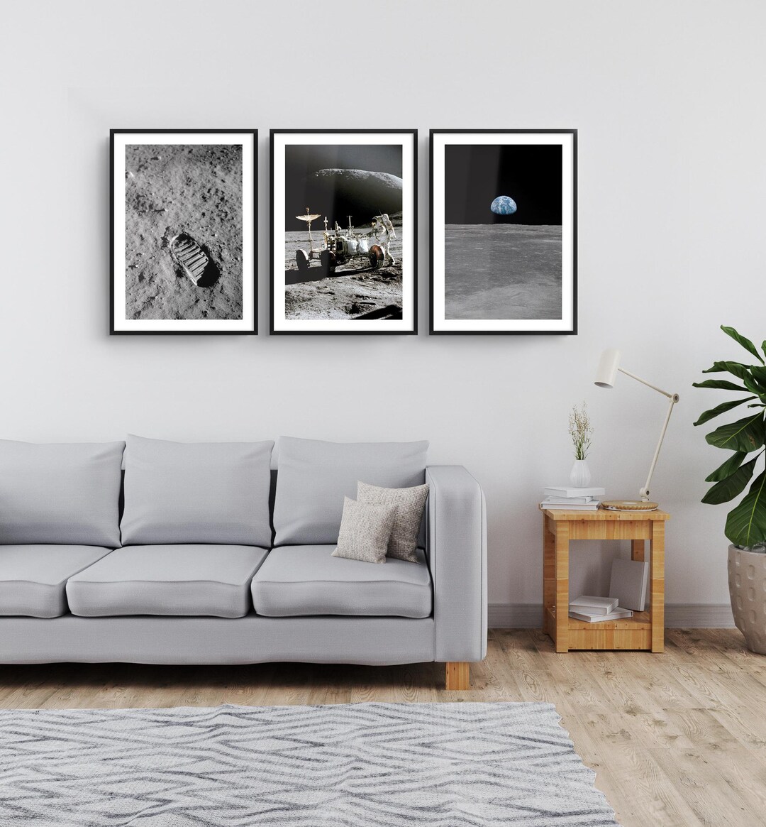 NASA Moon Photo Set of 3: Apollo Lunar Footprint, Rover, Earthrise - Etsy