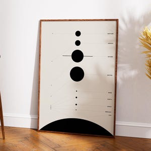 Poster minimalista astratto del sistema solare - Arte spaziale moderna in bianco e nero - Decorazione per ufficio - Poster da parete - Stampa da parete