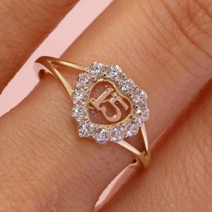 14K Gold 15 Anos Quinceanera Heart RING/ Fifteen CZ Stones for Sweet 15th Birthday Gift / Gift for Her / Birthday Gift