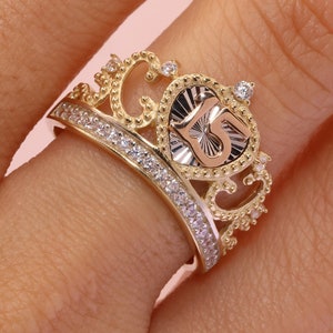 14K Gold 15 Anos Quinceanera Heart RING/ Fifteen CZ Stones for Sweet 15th Birthday Gift / Gift for Her / Birthday Gift