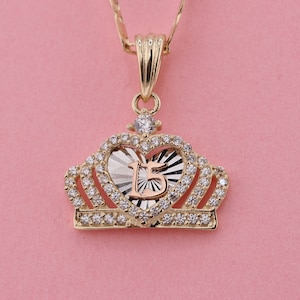 14K Gold Tiny Crown 15 Anos Quinceanera Pendant/ Fifteen CZ Stones for Sweet 15th Birthday Gift / Gift for Her / Birthday Gift