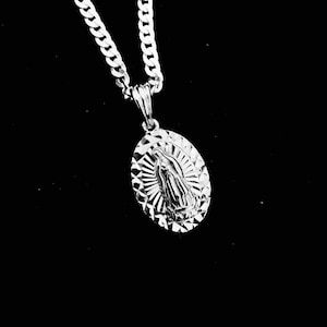 SOLID Genuine 925 Sterling Silver Lady of Guadalupe Colgante, encanto religioso, colgante de Plata Virgen María, para hombres y mujeres