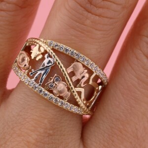 14k Tri Color CZ Elephant Band Ring / 14k Good Luck Elephant Band Ring / Animal Ring / 14k Lucky Rings