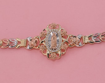 14K Gold tri color Virgin Mary Virgen Maria Lady Guadalupe bracelet / Birthday Gift/ Gift for Her/ Religious Gift/ Confirmation Gift
