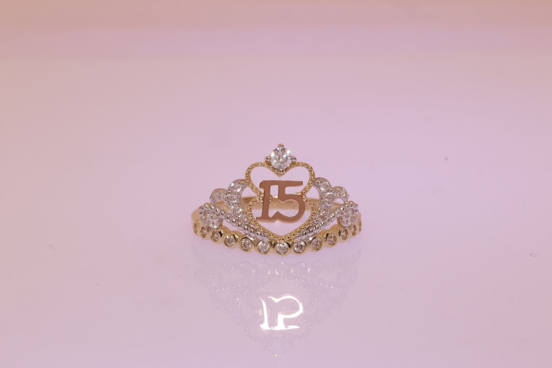 14K Gold 15 Anos Quinceanera RING/ Fifteen CZ Stones for Sweet Etsy
