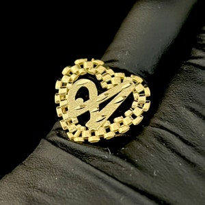 10K Handmade Initial Ring •10K Gold Heart Initial Ring, A-Z, Letter Ring, Real Gold Diamond Cut Alphabet Ring/10k Christmas Gift