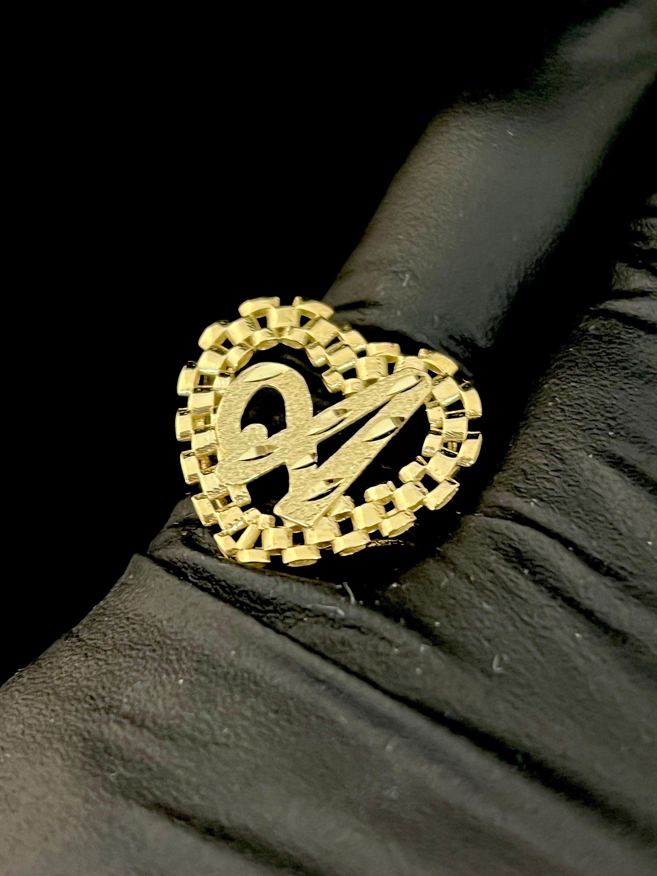 10K Handmade Initial Ring •10K Gold Heart Initial Ring, A-Z, Letter Ring, Real Gold Diamond Cut Alphabet Ring/10k Christmas Gift
