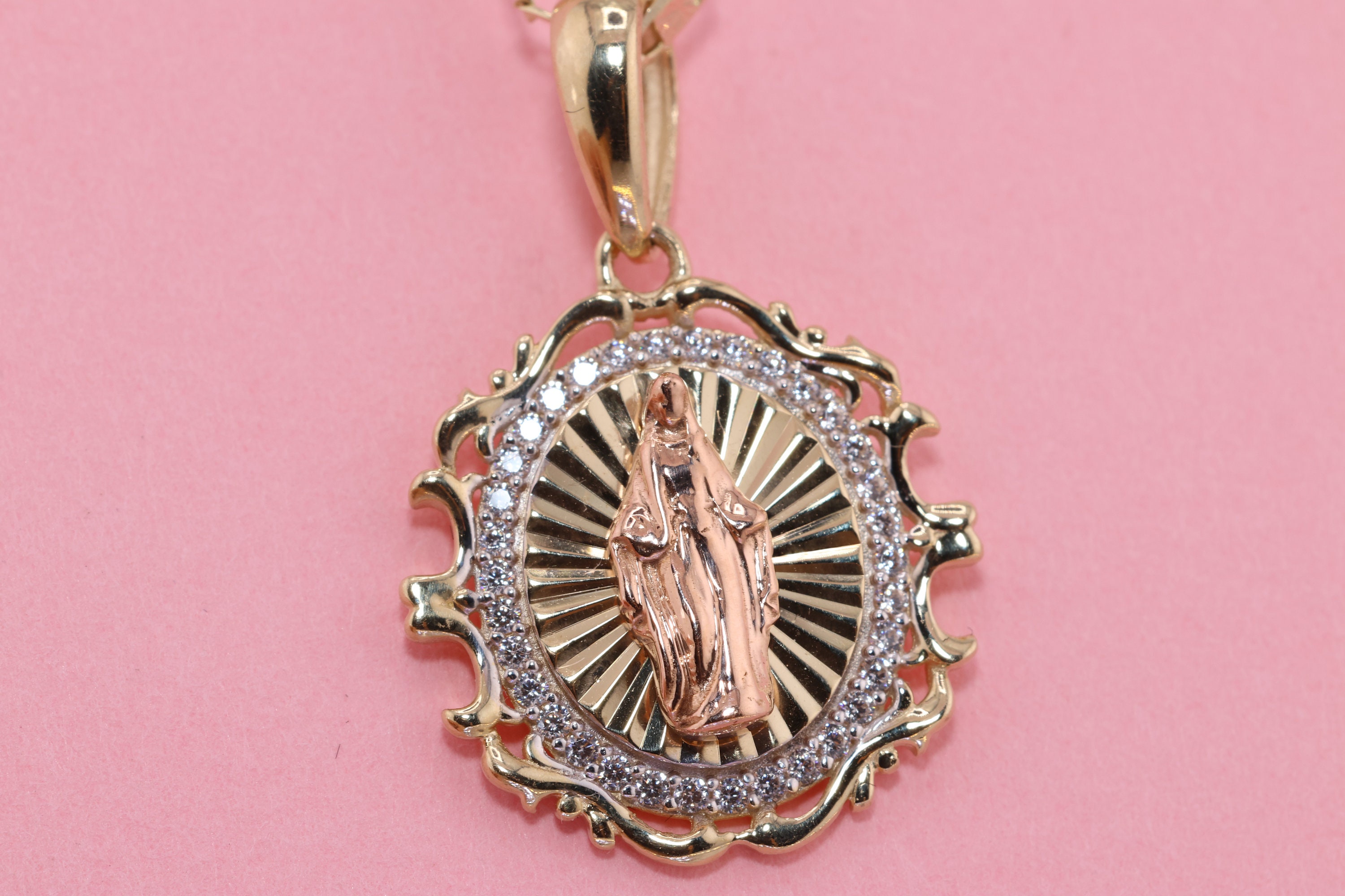 14k Solid Gold Virgin Mary Pendant/ Virgin Maria Lady Guadalupe Pendant ...