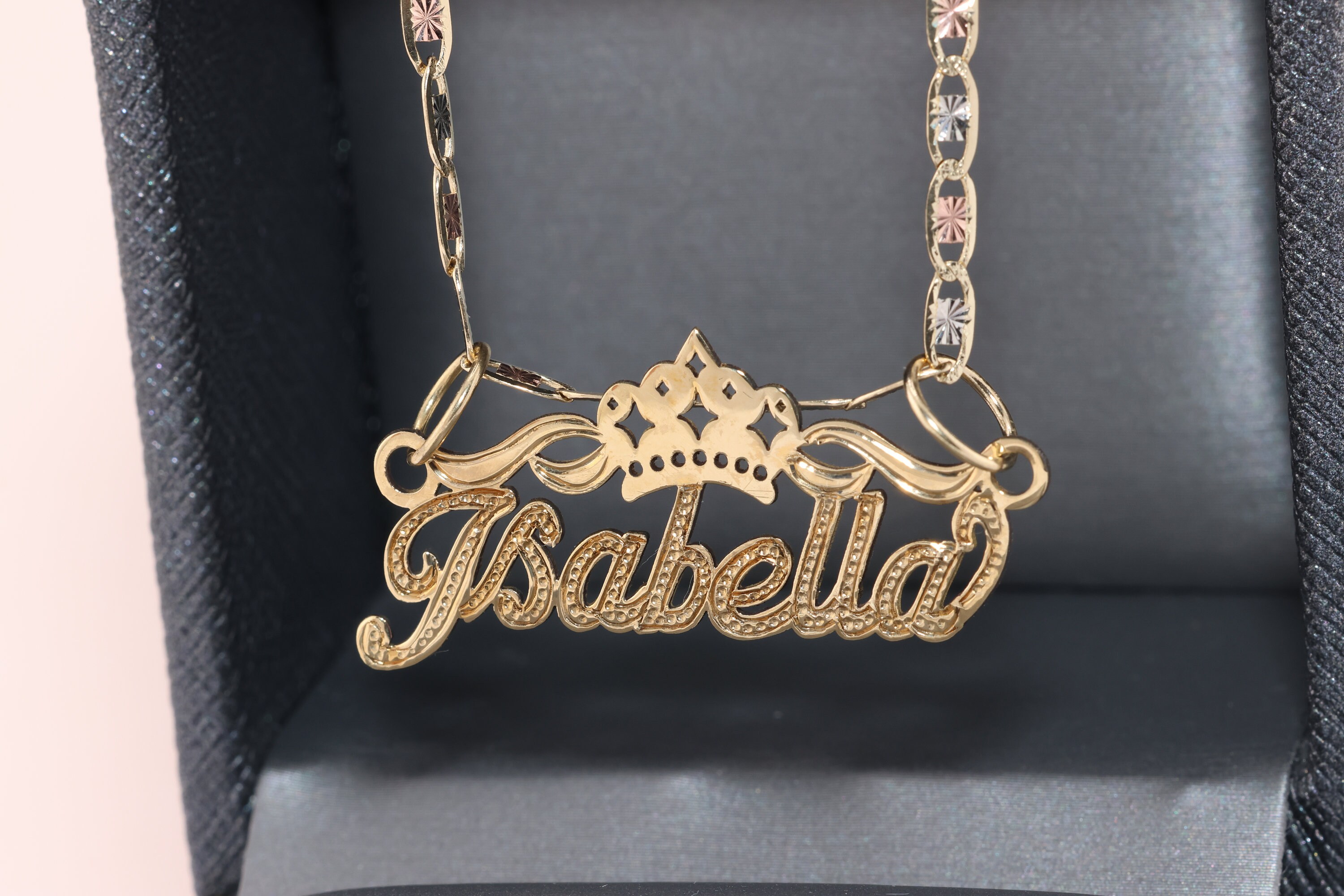 10K 14K Solid Real Gold Crown Name Pendants, Personalized