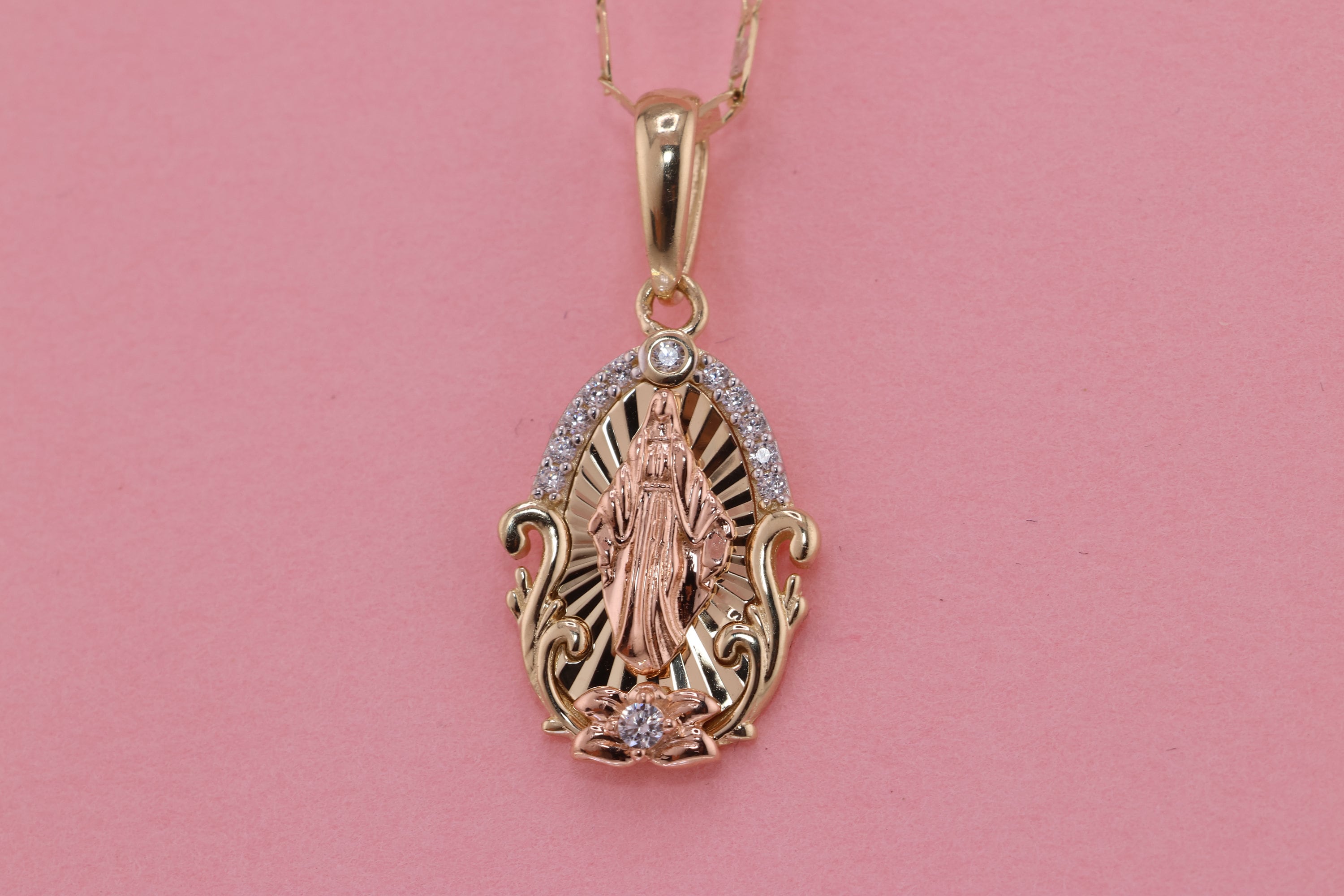 14k Solid Gold Virgin Mary Pendant/ Virgin Maria Lady Guadalupe Pendant ...