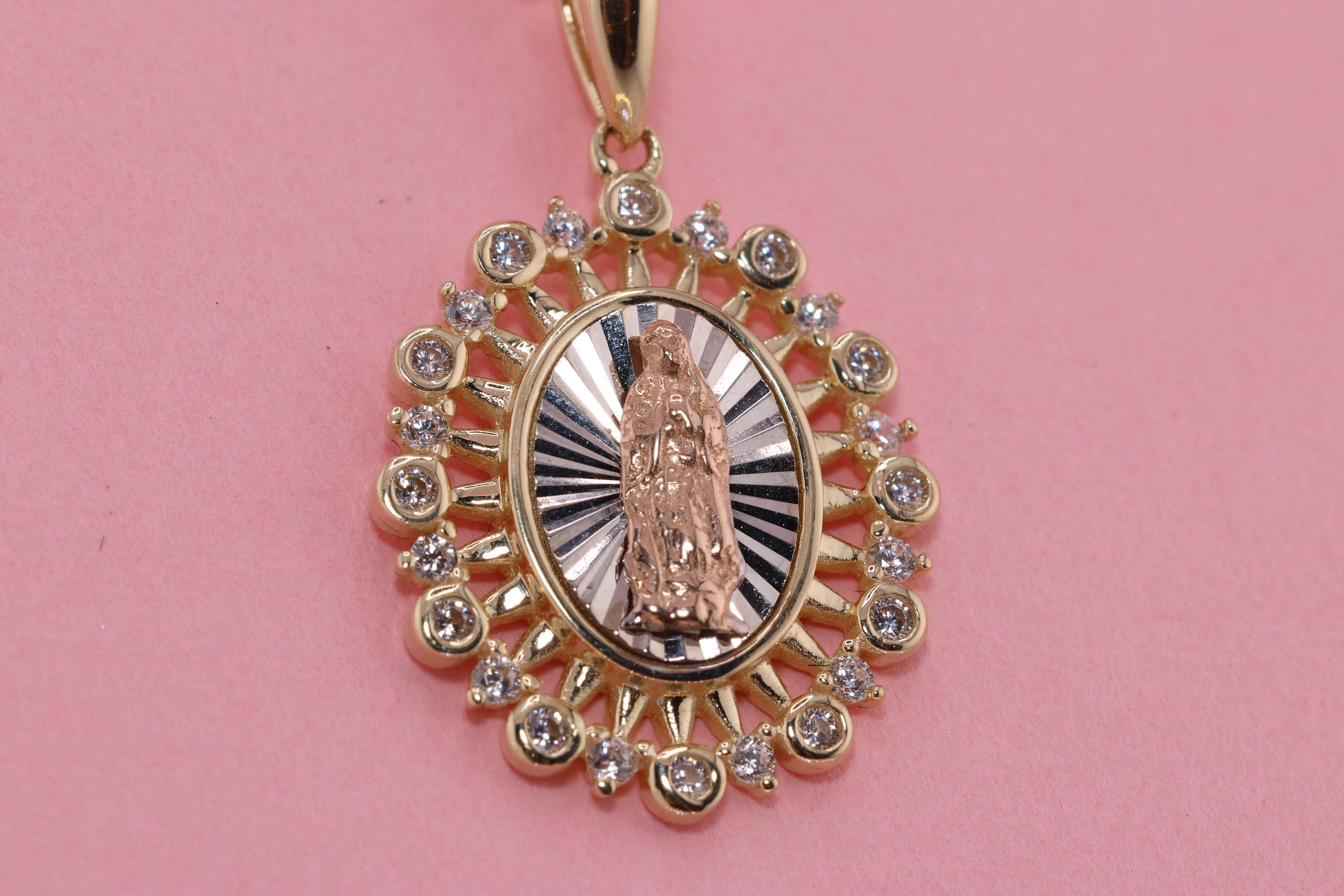 14k Solid Gold Virgin Mary Heart Pendant/ Virgin Maria Lady Guadalupe ...