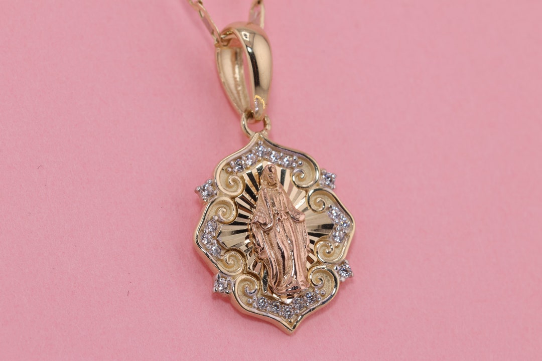 14k Solid Gold Virgin Mary Heart Pendant/ Virgin Maria Lady - Etsy