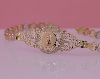 14K Gold tri color Virgin Mary Virgen Maria Lady Guadalupe bracelet / Birthday Gift/ Gift for Her/ Religious Gift/ Confirmation Gift