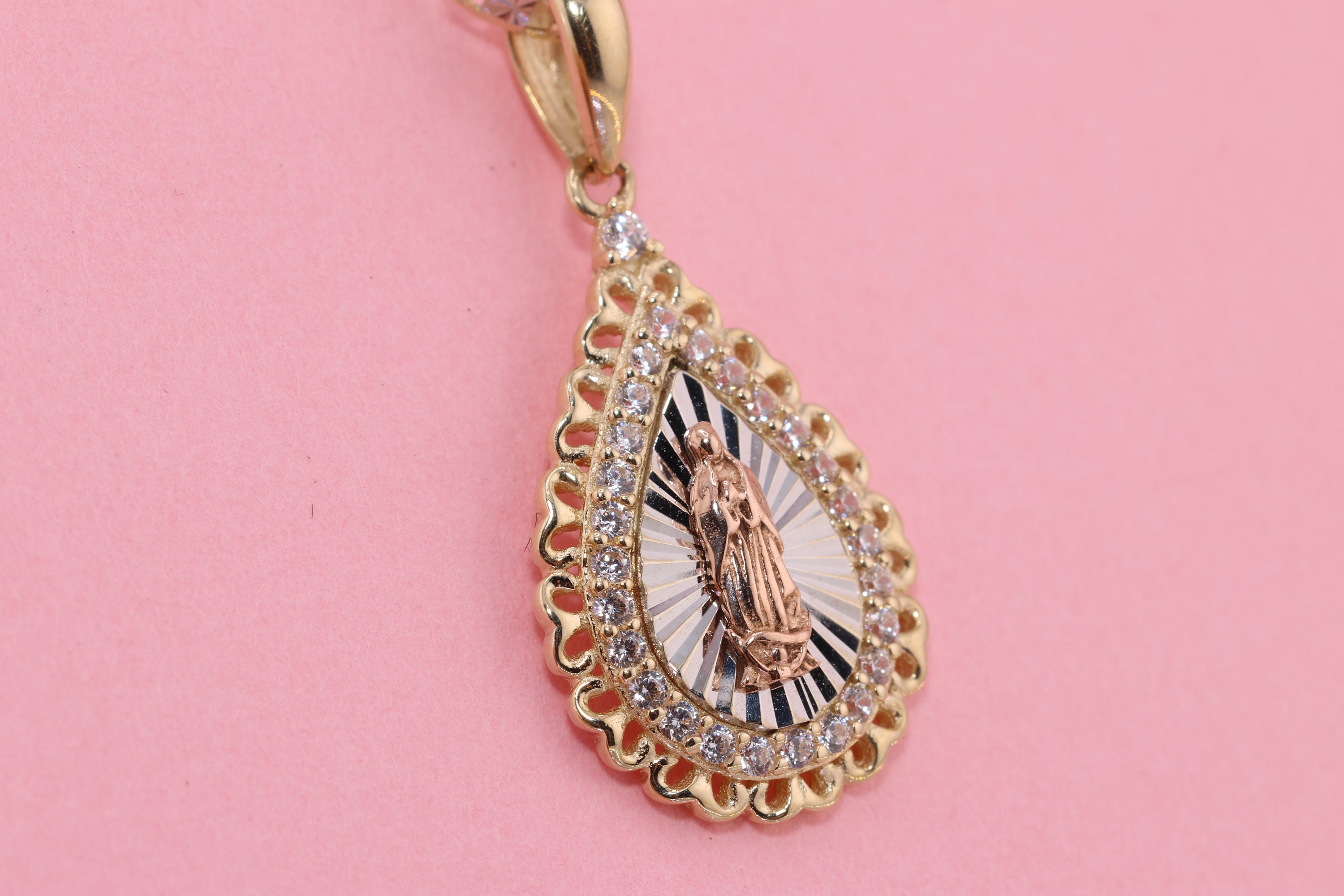 14k Solid Gold Virgin Mary Pendant/ Virgin Maria Lady Guadalupe Pendant ...