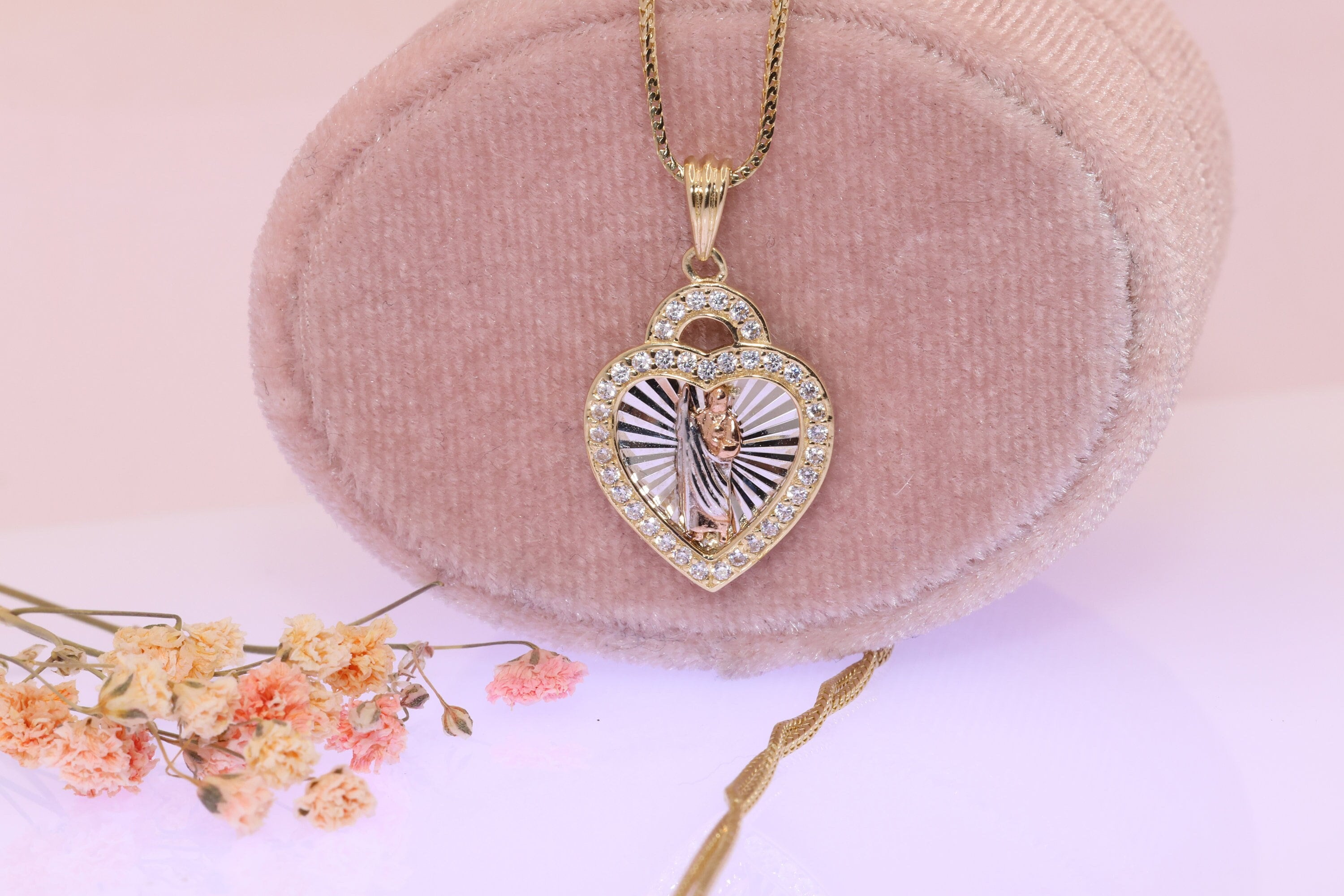 14k Solid Gold Saint Jude San Judas Pendant / Gift for Her / Religious ...