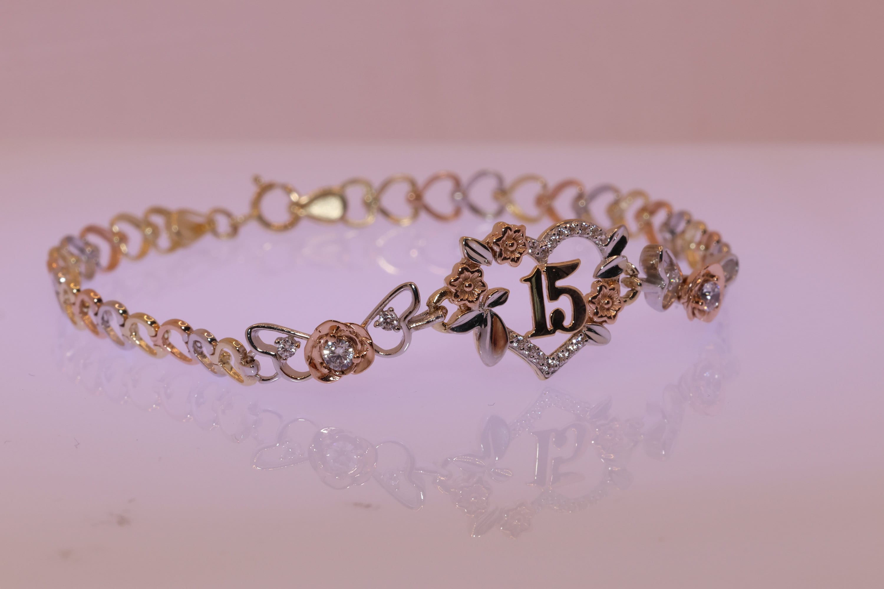 14K Gold 15 Anos Quinceanera Bracelet/ Fifteen CZ Stones for Etsy