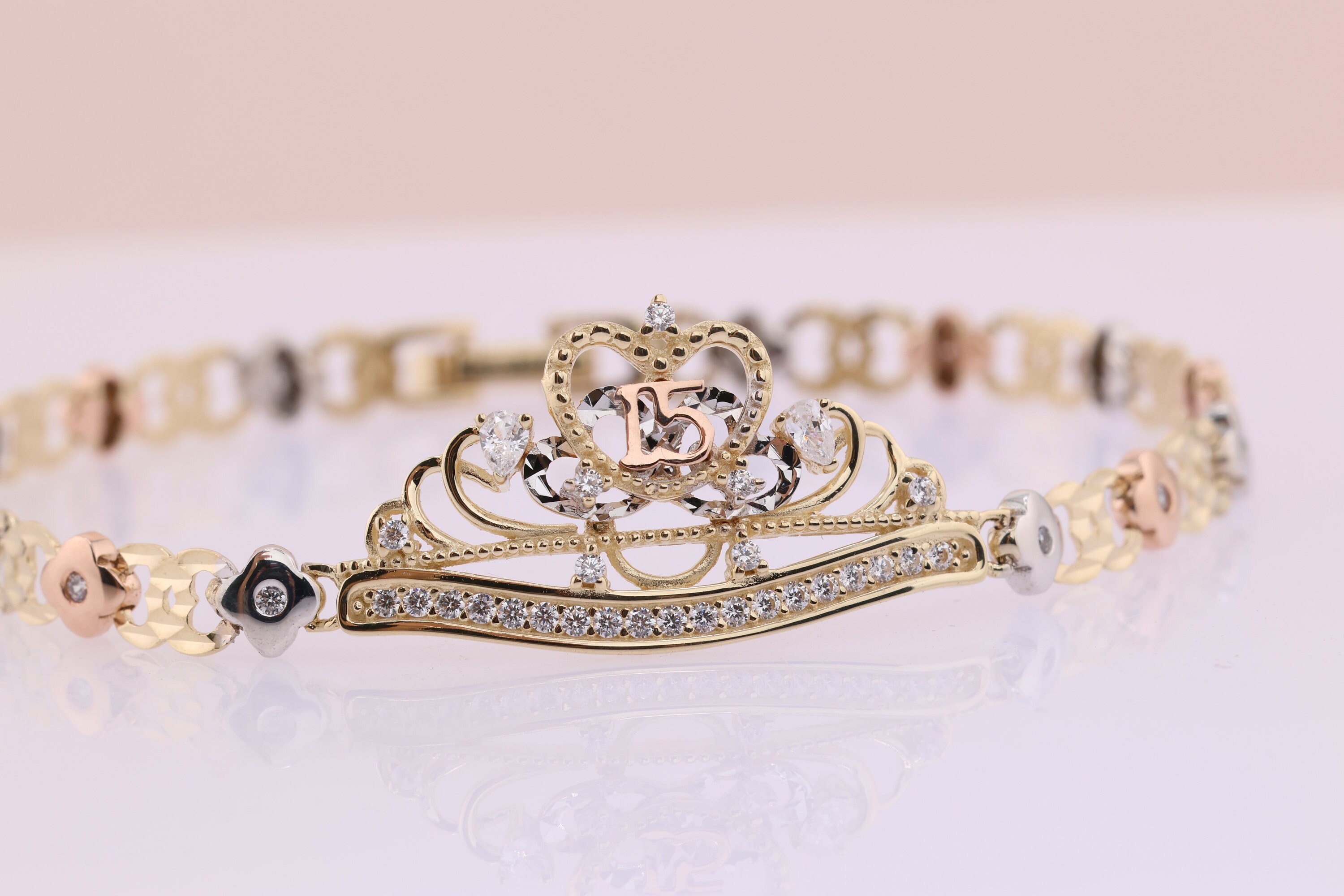 14K Gold 15 Anos Quinceanera Bracelet/ Fifteen CZ Stones for Etsy
