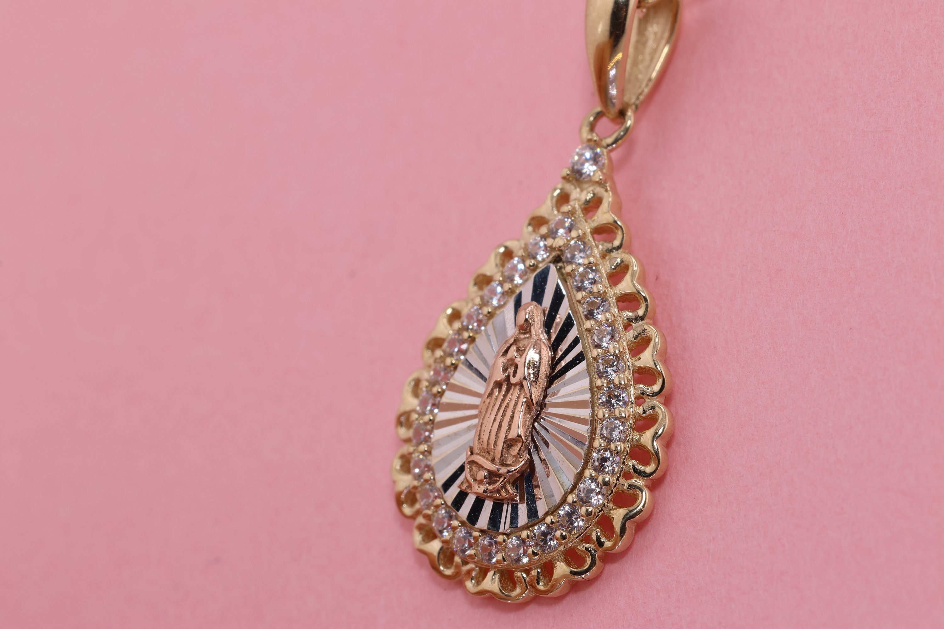 14k Solid Gold Virgin Mary Pendant/ Virgin Maria Lady Guadalupe Pendant ...