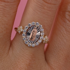 14k Solid Gold Virgin Mary Virgen Maria Lady Guadalupe Ring Gift for Her/ Religious Gift/ Confirmation Gift