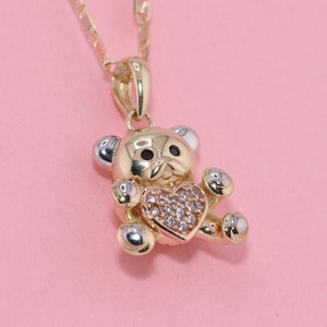 14k Real Gold Pendants Necklace,14K Real Gold Teddy Bear / CZ Teddy Bear