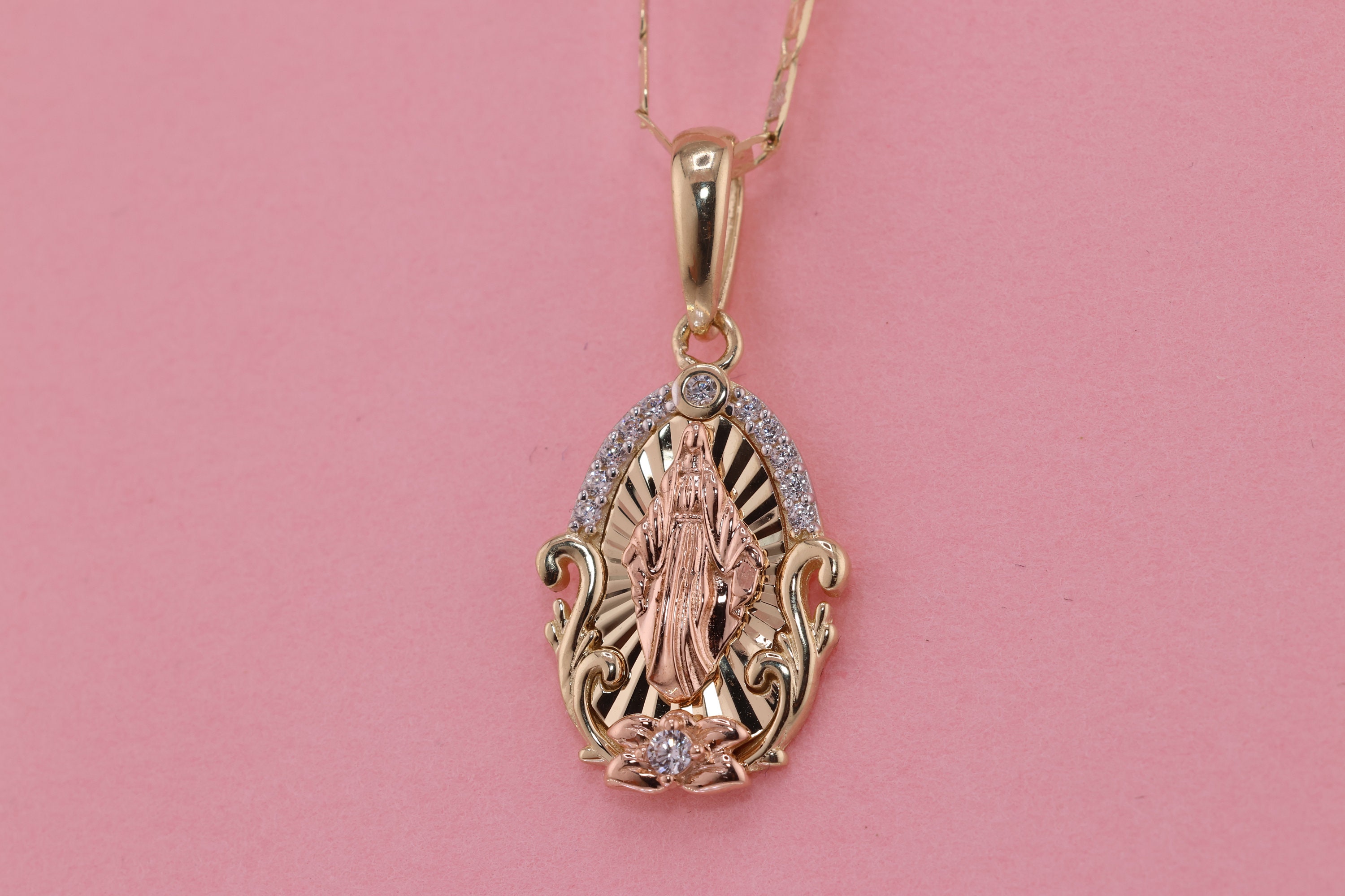 14k Solid Gold Virgin Mary Pendant/ Virgin Maria Lady Guadalupe Pendant ...
