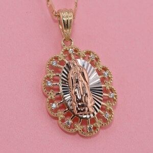 14k Solid Gold Virgin Mary Heart Pendant/ Virgin Maria Lady Guadalupe ...
