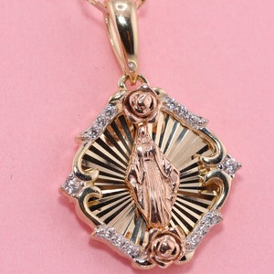 14k Solid Gold Virgin Mary Pendant/ Virgin Maria Lady Guadalupe Pendant ...