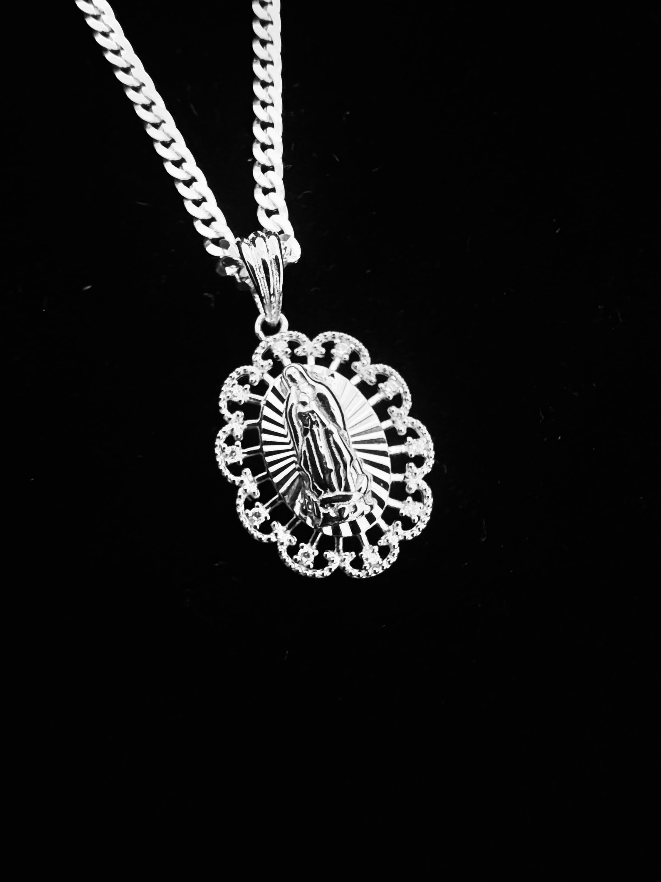 799646c01 SOLID Genuine 925 Sterling Silver Lady of Guadalupe Pendant, Religious ...