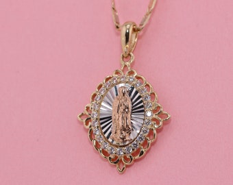 14k Solid Gold Virgin Mary Virgen Maria Lady Guadalupe Pendant Gift for ...
