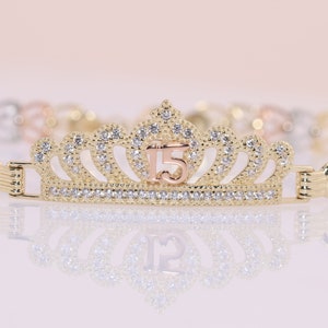 14K Gold 15 Anos Quinceanera Bracelet/ Fifteen CZ Stones for Sweet 15th Birthday Gift / Gift for Her / Birthday Gift