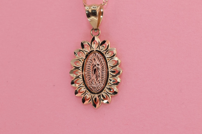 14k Solid Gold Virgin Mary Heart Pendant/ Virgin Maria Lady Guadalupe ...