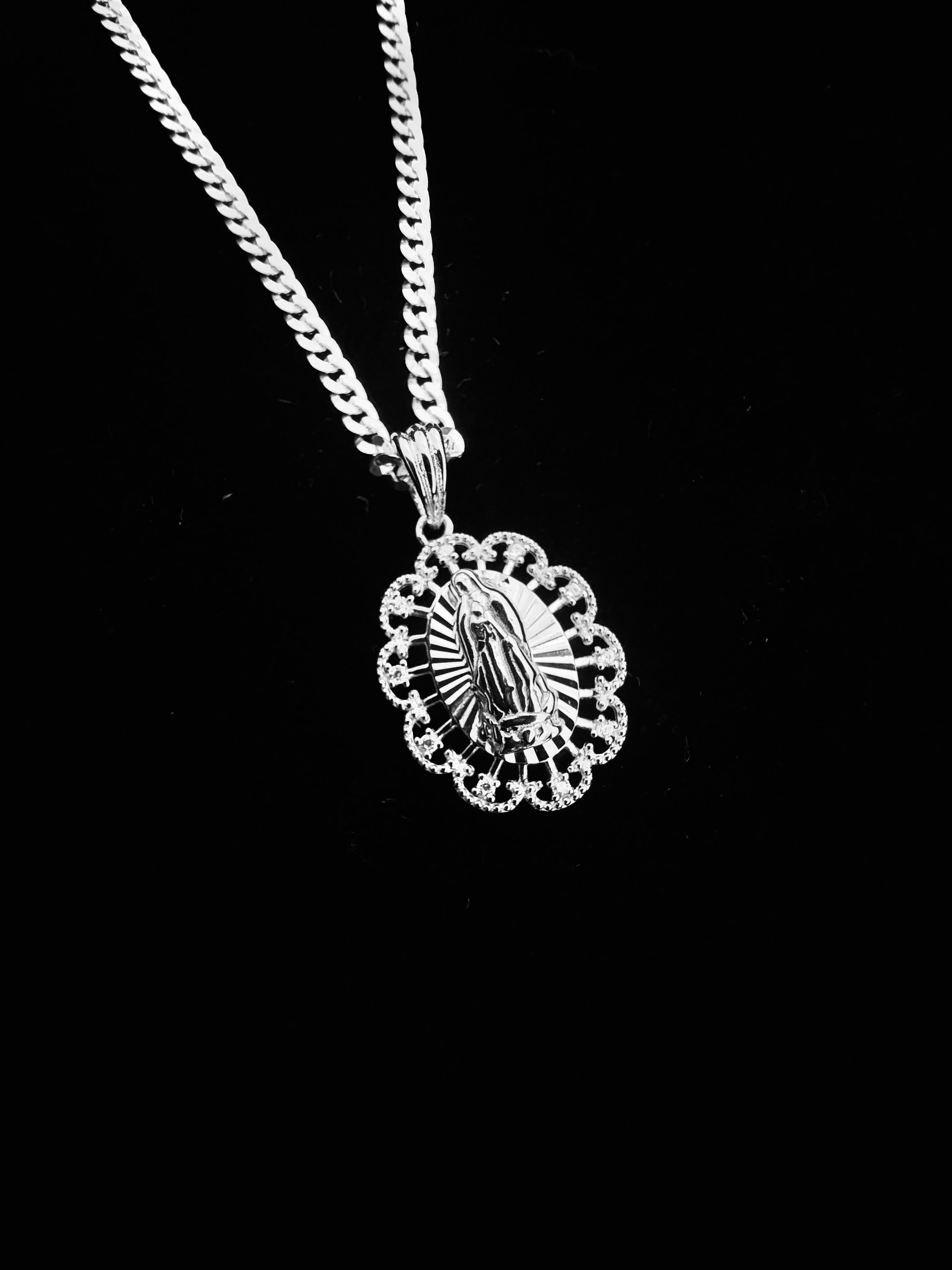 799646c01 SOLID Genuine 925 Sterling Silver Lady of Guadalupe Pendant, Religious ...