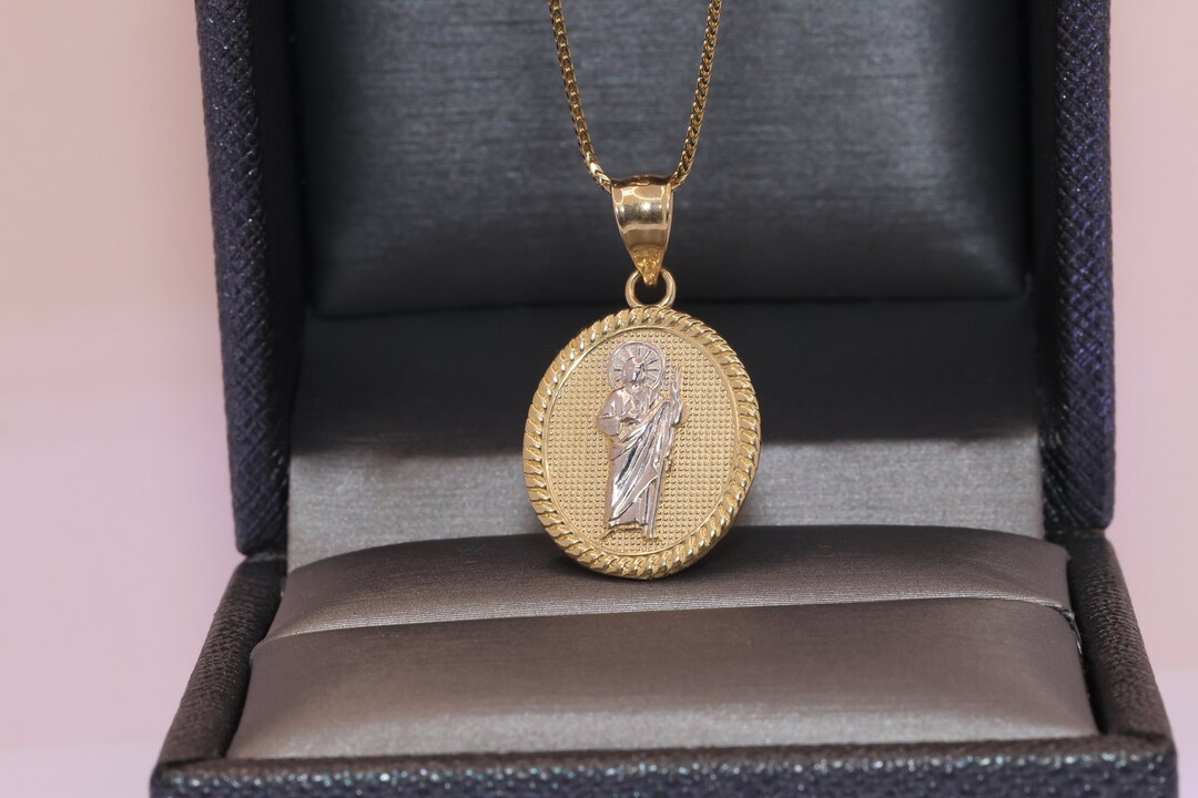 14k Solid Gold Saint Jude San Judas Pendant / Gift for Her / Religious ...