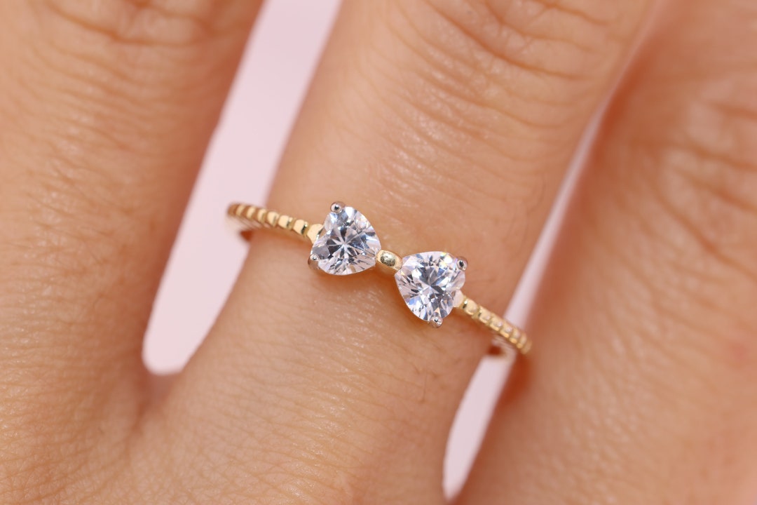 14k Gold Dainty Ribbon Ring/ 14k Solid Gold Bow Ribbon CZ Beautiful ...
